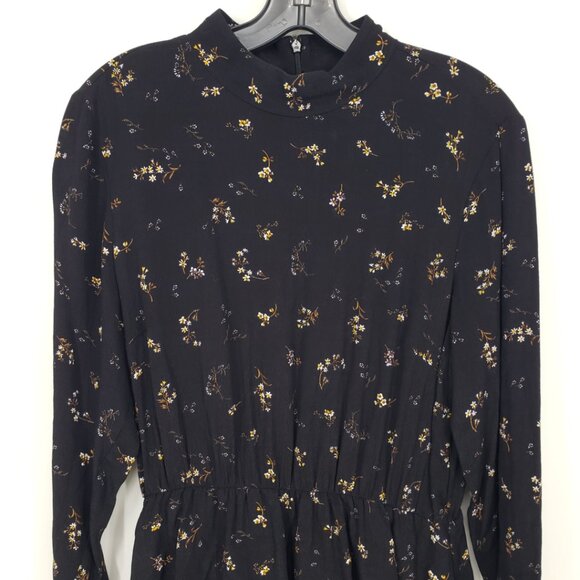 3/$25 H&M Floral Print Peplum Ruffle Mini Dress 10 Long Sleeves Mock Neck Black - Picture 4 of 9